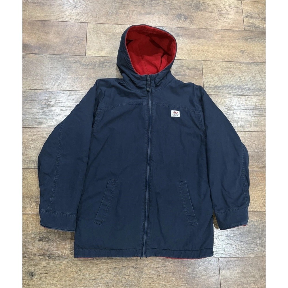 Vintage GAP Reversible Workwear Jacket Fleece Lined Medium Navy Blue Red 2003